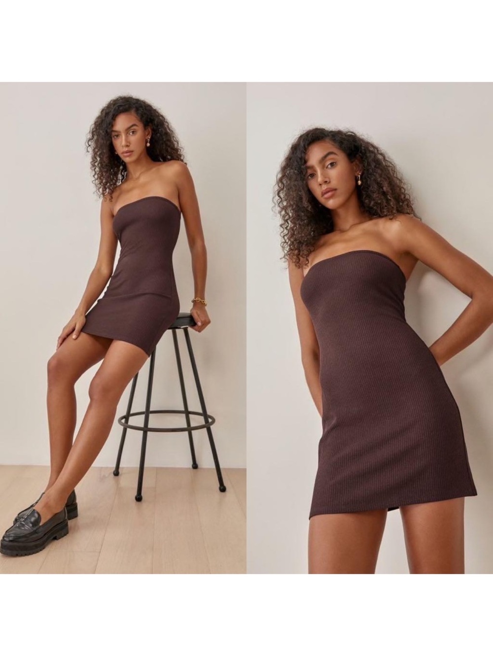 Reformation Brown Strapless Mini Dress Sz S